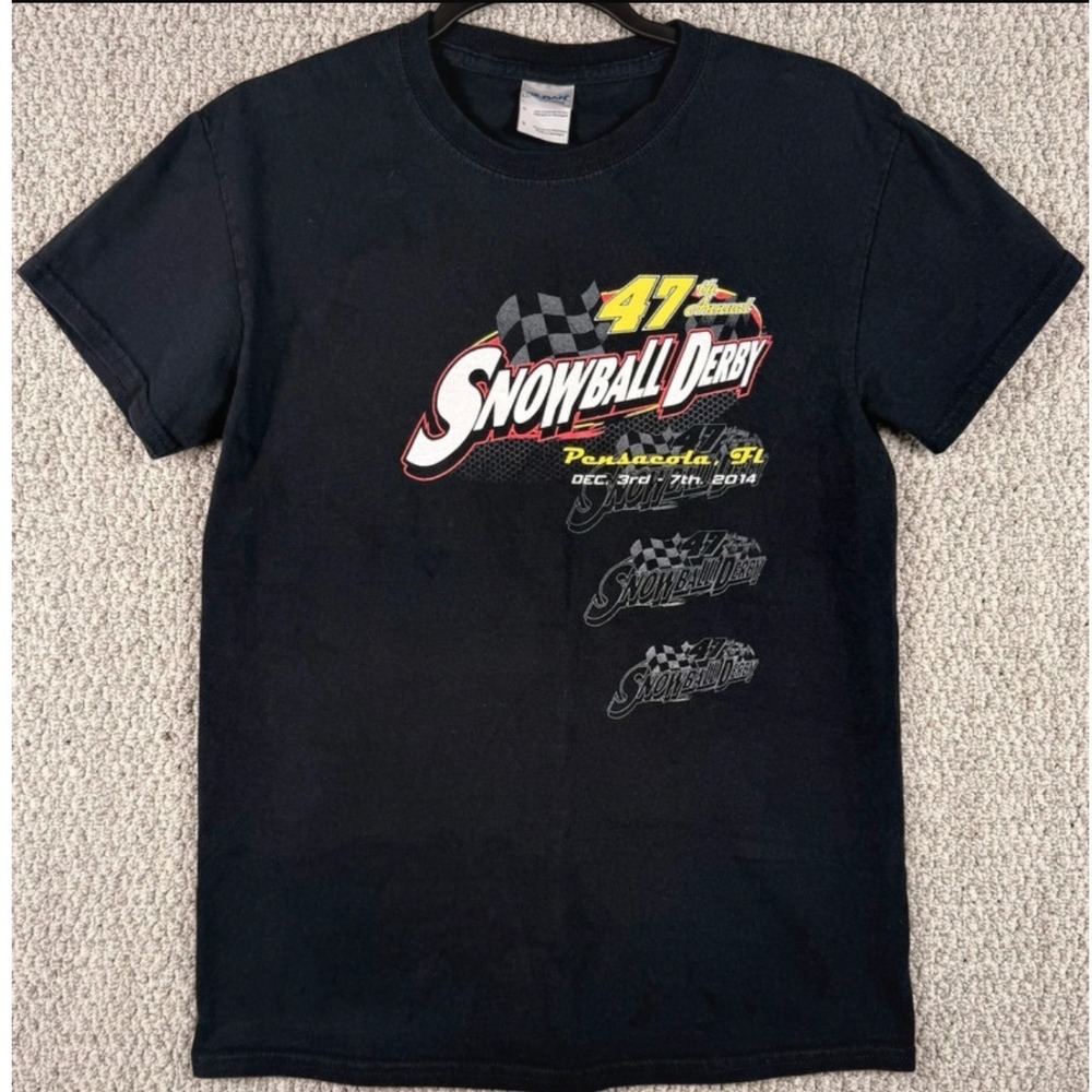 Gildan Snowball Derby Racing T-Shirt Small Black 2014 Pensacola FL Five Flags
